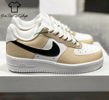 Custom Tan Beige AF1 Sneakers, Hand Painted Personalized Shoes
