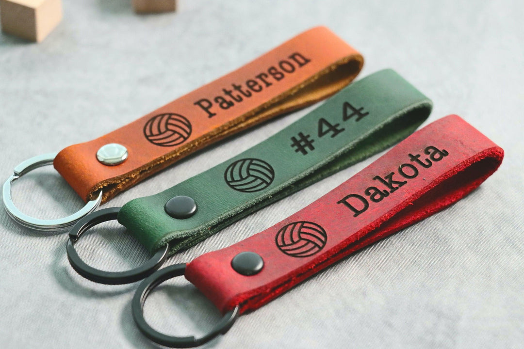 SLIM Volleyball Personalized Keychain / Keyring / bag Tag / Name Tag - Leather Keychain- on Lucasgift