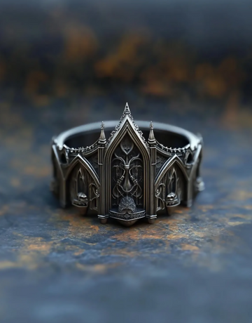 Dark Regal Ring, Handcrafted Sterling Silver Gothic Crown, Medieval Inspired Statement- on Lucasgift