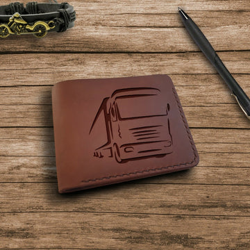 Lorry Driver Gifts. Personalized Leather Wallet. Engraved Wallet. Custom Slim Bifold Minimalist Leather Wallet for Men. Custom Car Lovers Gifts- on Lucasgift