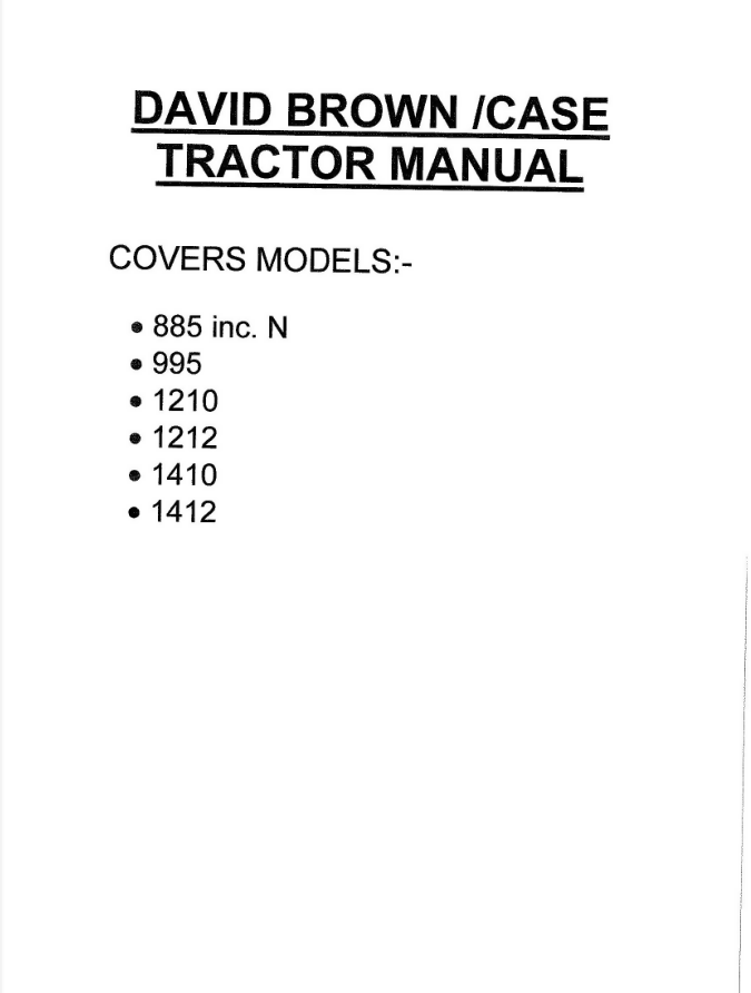 David Brown Case 885 885N 995 1210 1212 1410 1412 WORKSHOP MANUAL- on Lucasgift