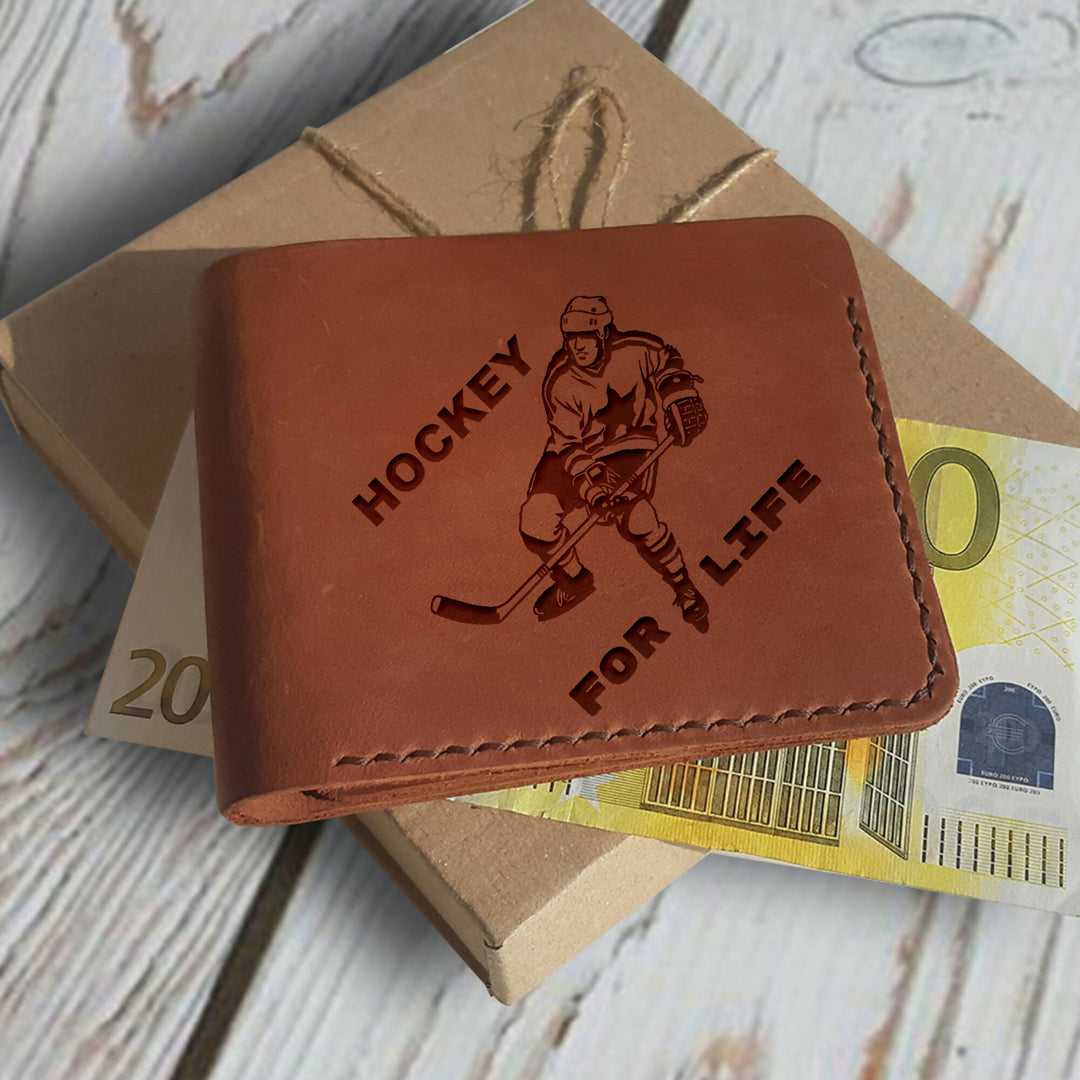 Hockey Gifts. Personalized Wallet Engraved Custom Wallet. Slim Bifold Minimalist Leather Wallet for Men. Ice Hockey Gifts. Hockey Lover Gift- on Lucasgift