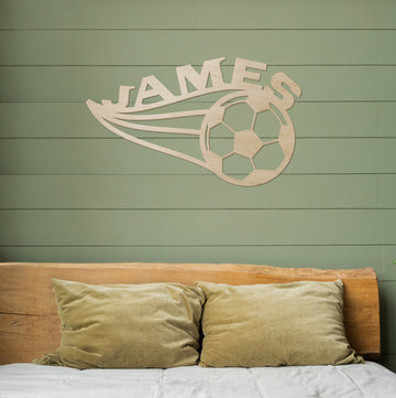 Flaming Soccer Name Wood Sign-Lucasgift