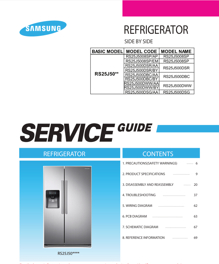 SAMSUNG RS25J500DSR/AA RS25J500DSR SERVICE REPAIR MANUAL- on Lucasgift