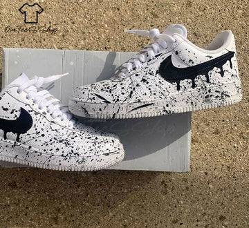Custom Black Drip Splatter AF1 Sneakers, Hand Painted Personalized Shoes