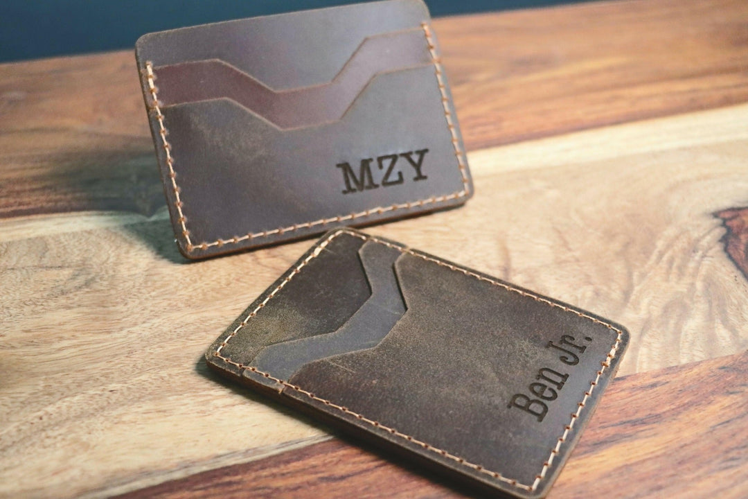 Personalized Slim Card Wallet, Christmas Gift, Minimalist Leather Card holder, Monogrammed Wallet, Western Initials- on Lucasgift