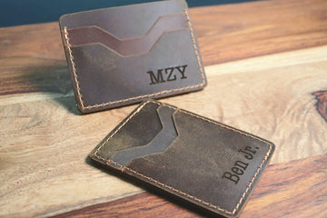 Personalized Slim Card Wallet, Christmas Gift, Minimalist Leather Card holder, Monogrammed Wallet, Western Initials- on Lucasgift