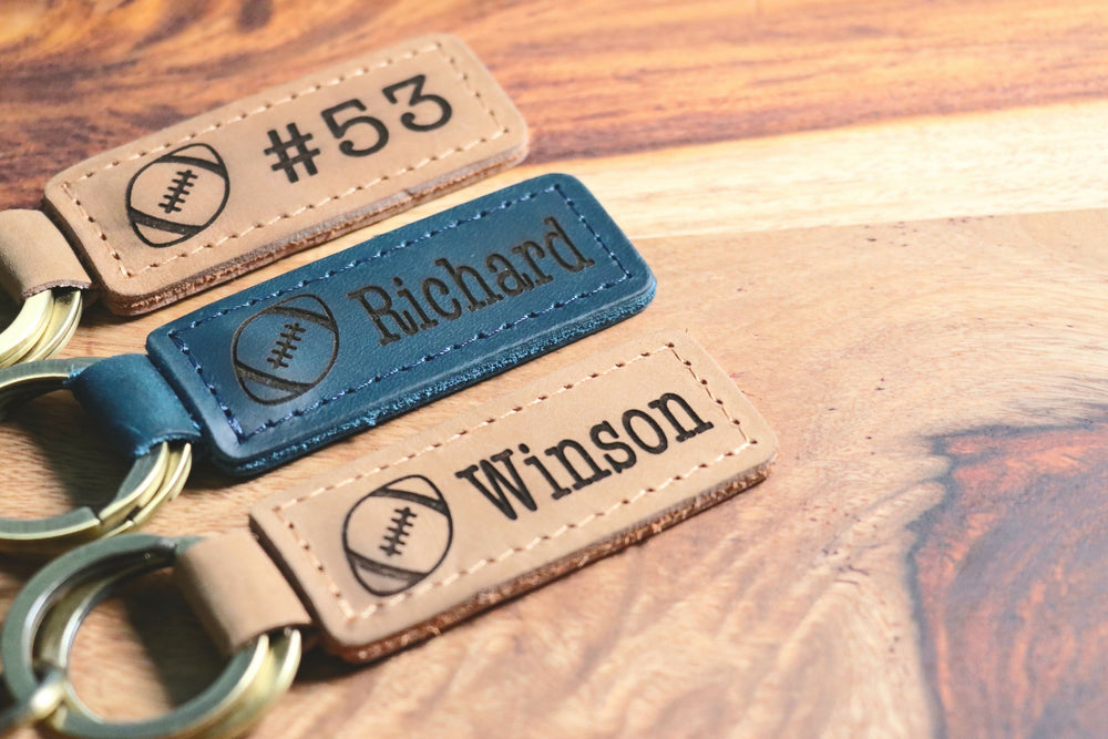 Football Personalized Keychain / Keyring / bag Tag / Name Tag - Leather Keychain-Lucasgift