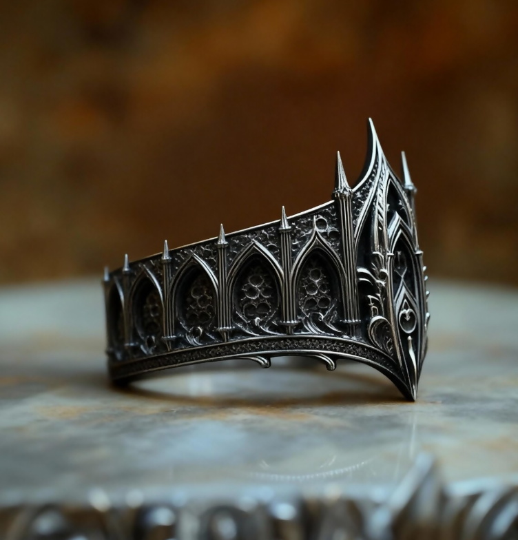 Gothic Cathedral Crown Ring, Handmade Sterling Silver Band, Dark Statement Jewelry, Sculptural Spire Architecture, Fantasy Medieval Crown- on Lucasgift