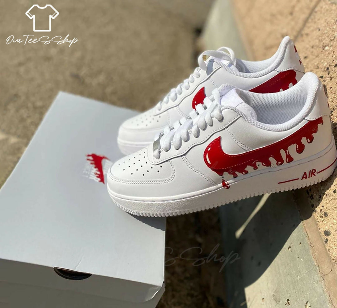 Custom Red Drip AF1 Sneakers, Hand Painted Personalized Shoes