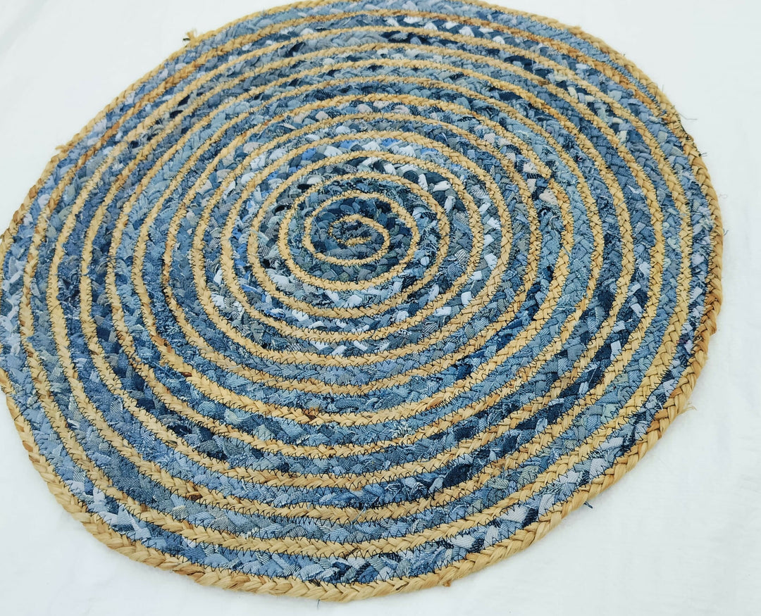 Handmade Jute Denim Round Rug: Boho Eco-Friendly Decor- on Lucasgift
