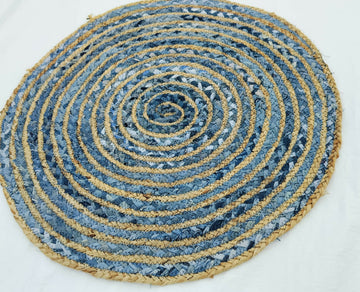 Handmade Jute Denim Round Rug: Boho Eco-Friendly Decor- on Lucasgift