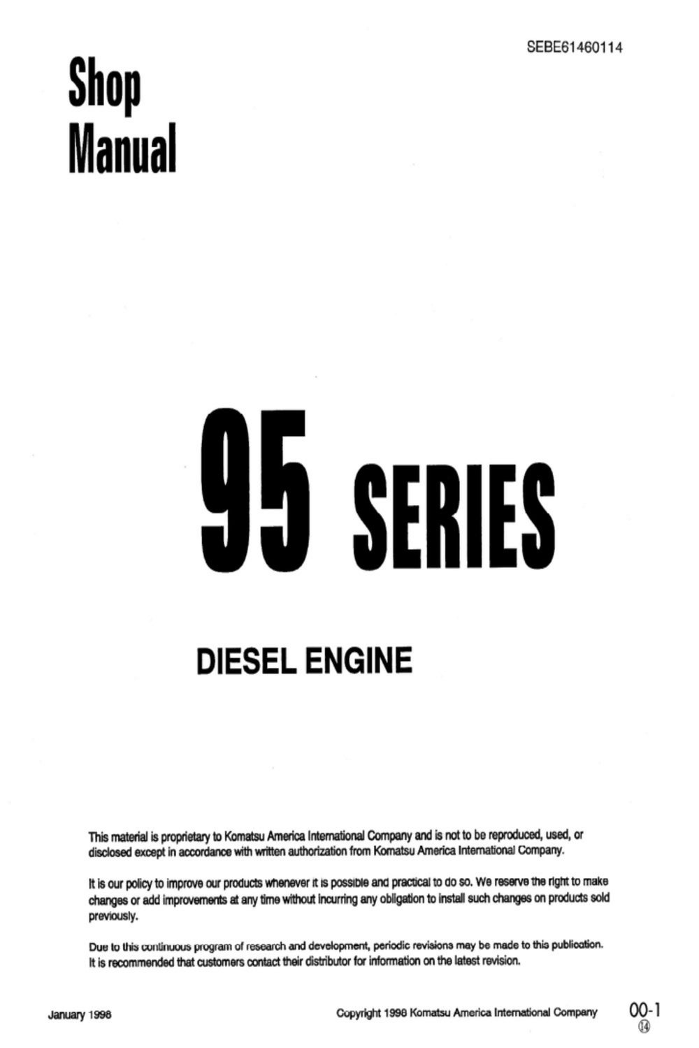 Komatsu 95 Series Diesel Engine Shop Service and Repair Manual