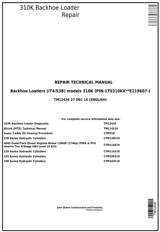 JOHN DEERE 310K EP BACKHOE LOADER SERVICE REPAIR SHOP MANUAL- on Lucasgift
