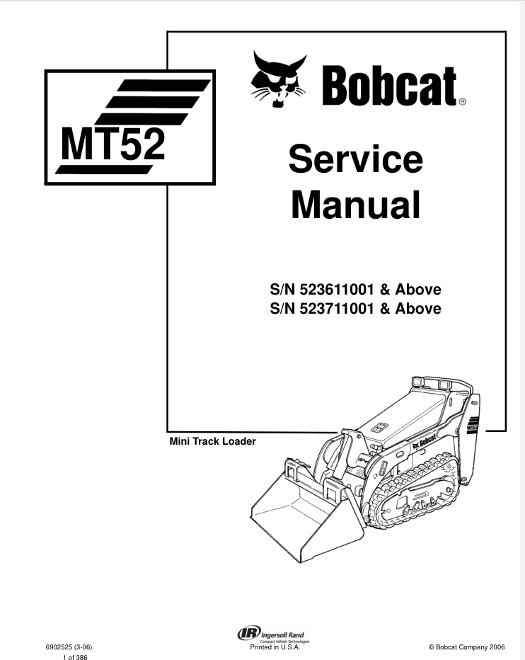 BOBCAT MT52 LOADER SERVICE SCHEMATICS REPAIR MANUAL- on Lucasgift