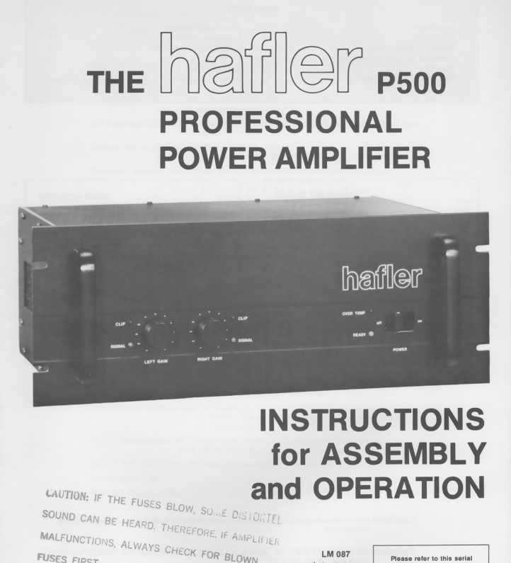 the halfer p500 professional power amplifier INSTRUCTIONs Manual- on Lucasgift