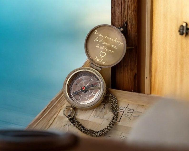 Anniversary Gift For Him, Copper Personalized Engraved Compass, Unique Gift ideas For Couples, Photo Engraved Compass, Wedding Gift for Boy- on Lucasgift