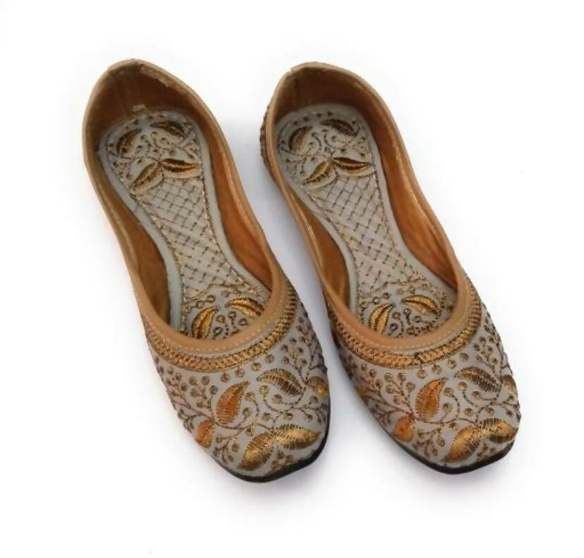Embroidered Grey Jutti: Handmade Punjabi Khussa Shoes- on Lucasgift