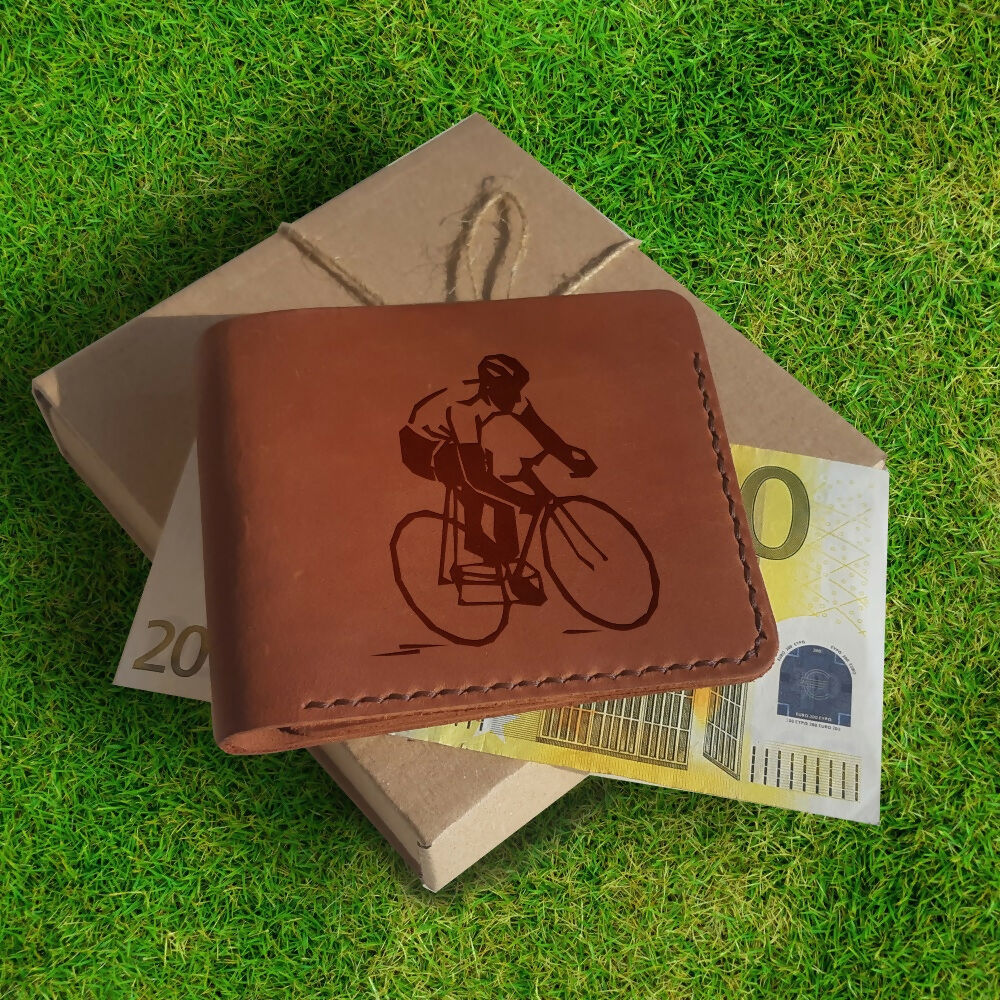 Bicycle Gifts One Year Anniversary Gift for Boyfriend, Personalized Leather Wallet, Engraved Custom Wallet, Slim Bifold Wallets for Men- on Lucasgift