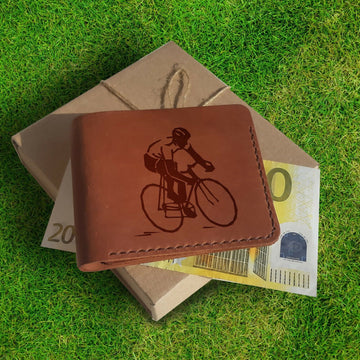 Bicycle Gifts One Year Anniversary Gift for Boyfriend, Personalized Leather Wallet, Engraved Custom Wallet, Slim Bifold Wallets for Men- on Lucasgift
