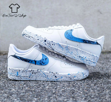 Custom Blue Splash AF1 Sneakers, Hand Painted Personalized Shoes