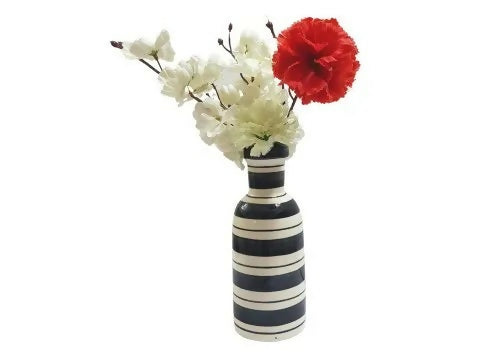 Handcrafted Indian Black & White Striped Ceramic Vase- on Lucasgift