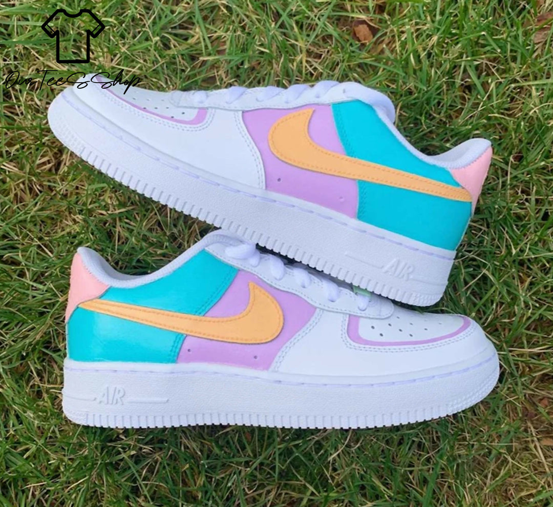 Custom Multicolor Pastel AF1 Sneakers, Hand Painted Personalized Shoes