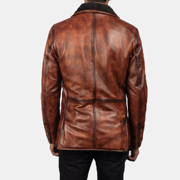 Men's Handmade Rocky Brown Fur Leather Coat – Premium Genuine Leather Winter Coat