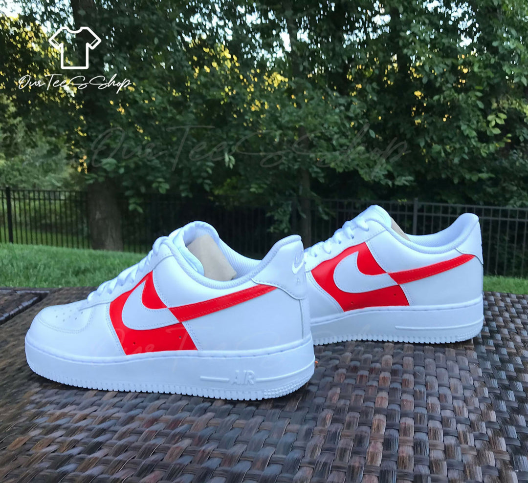 Custom Red White AF1 Sneakers, Hand Painted Personalized Shoes