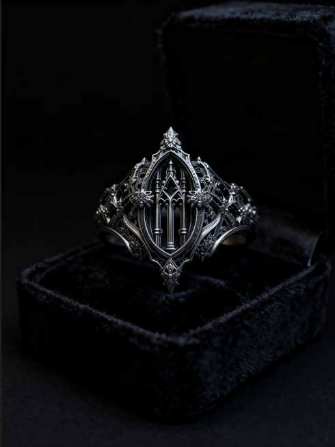 Eternal Choir Ring, Gothic Sterling Silver Cologne Cathedral, Hand-Carved Spire, Gargoyle Motifs, Altar Column Tracery, Dark Romantic Ring- on Lucasgift