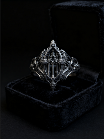 Eternal Choir Ring, Gothic Sterling Silver Cologne Cathedral, Hand-Carved Spire, Gargoyle Motifs, Altar Column Tracery, Dark Romantic Ring- on Lucasgift