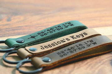 SLIM Personalized Leather Keychain, Personalized Coordinates Keychain, Where it All Began, 3 year Anniversary Gift. Mens gift, Mothers day gift- on Lucasgift