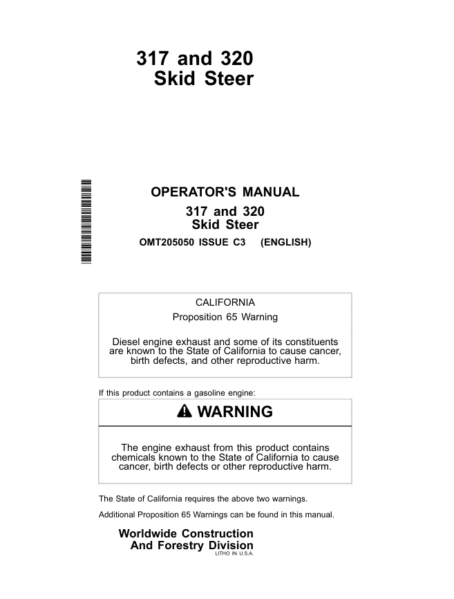 JOHN DEERE 317 AND 320 SKID STEER LOADER OPERATORS MANUAL- on Lucasgift