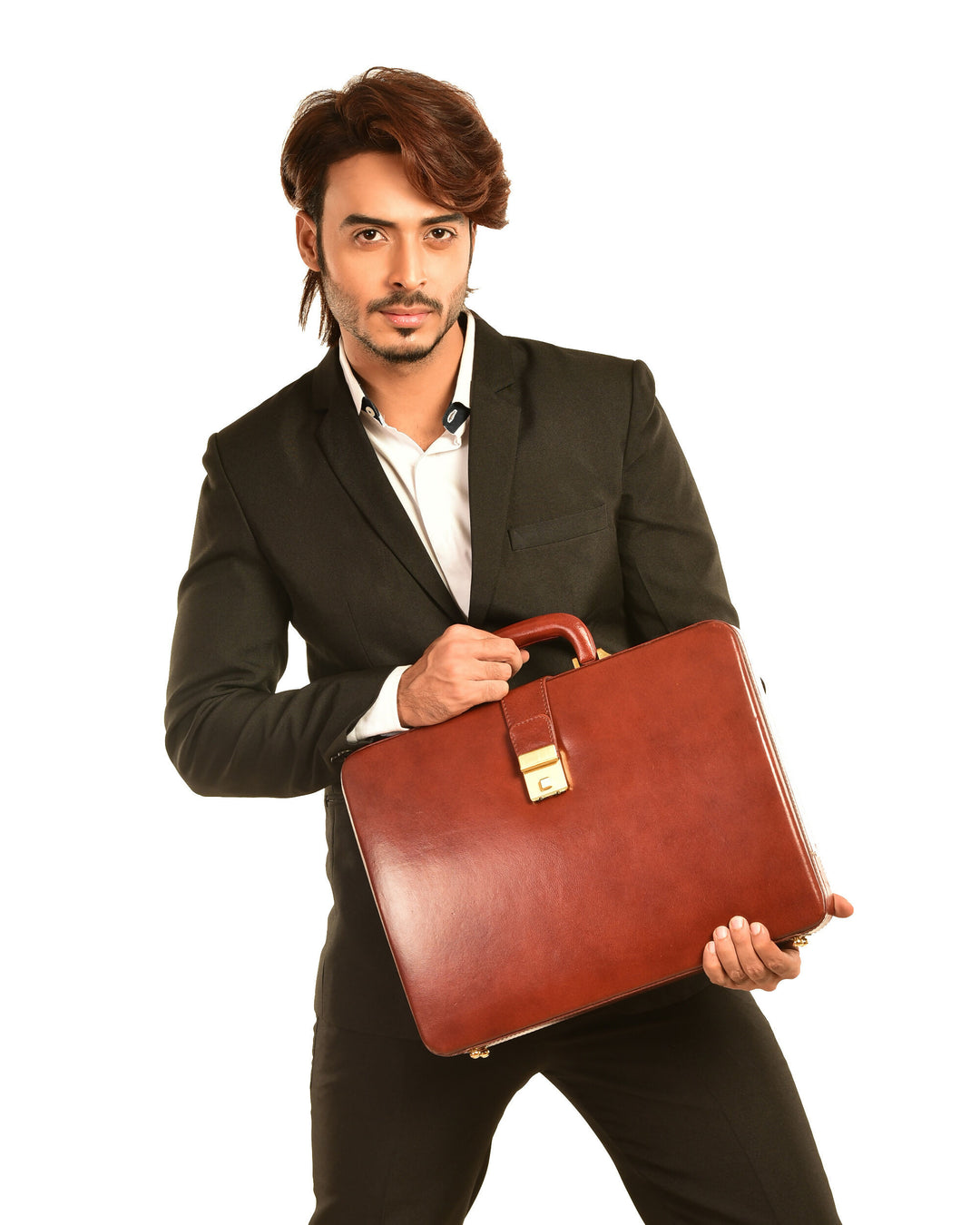 Genuine Leather Attache Briefcase for Men's Office Handbag Doctor Briefcase Leather Laptop MacBook Carry Case- on Lucasgift
