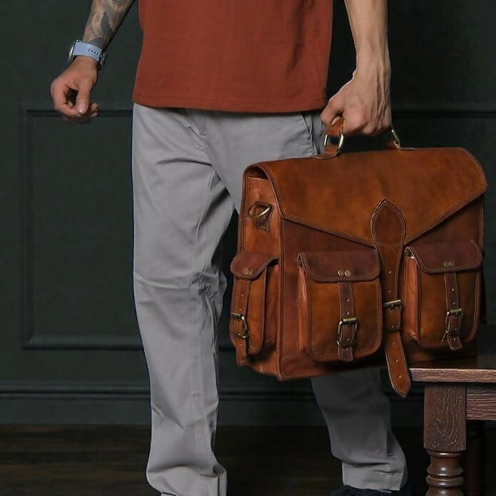 Personalized Handmade Full Grain Leather Laptop Messenger Bag Crossbody Satchel- on Lucasgift