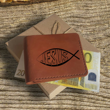 Adult Baptism Gift, Personalized Wallet, Christian Gifts Engraved Full Grain Leather Wallet for Men, Custom Slim Bifold Front Pocket Wallet,- on Lucasgift