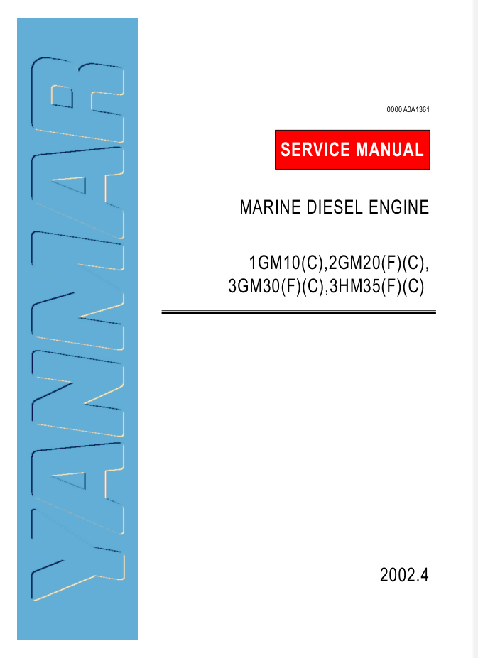 Yanmar 1GM10, 2GM20, 3GM30,3HM35 marine diesel engine service manual- on Lucasgift