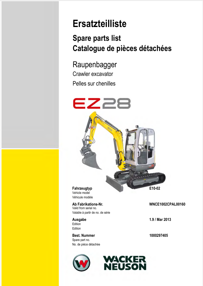 WACKER NEUSON EZ28 TRACKED EXCAVATOR PARTS MANUAL- on Lucasgift