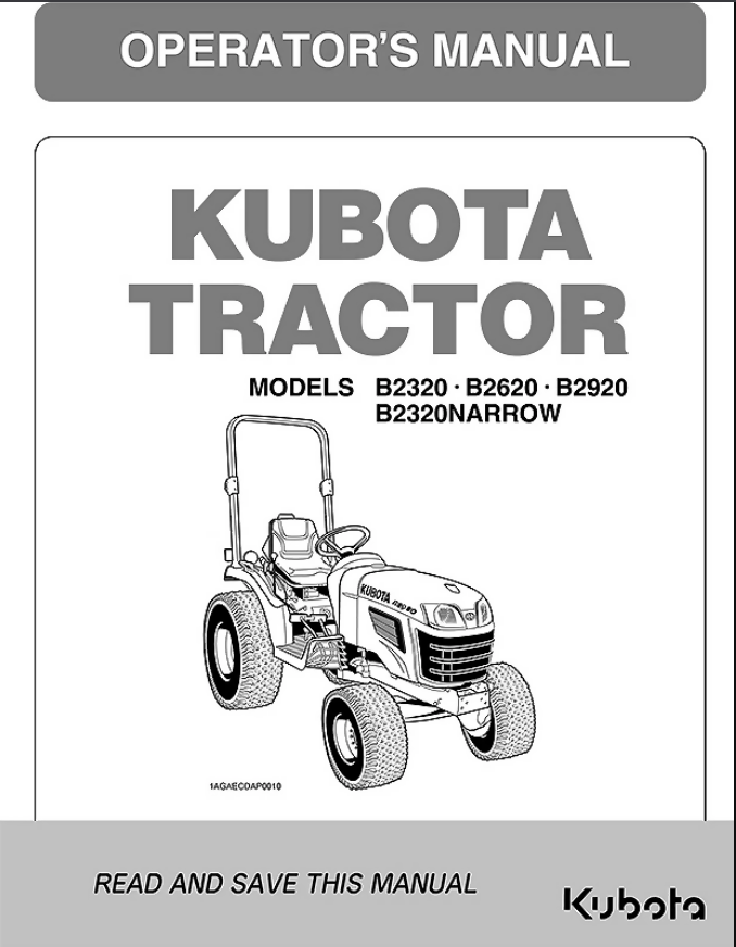 KUBOTA Tractor Operator's Manual B2320 B2620 B2920 B2320 NARROW- on Lucasgift