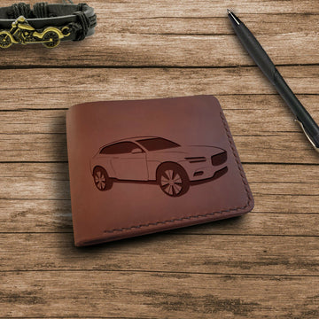 Car Gifts. Personalized Leather Wallet. Engraved Wallet. Custom Slim Bifold Minimalist Leather Wallet for Men. Custom Car Lovers Gifts- on Lucasgift