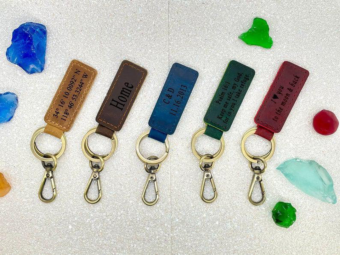 MONOGRAMMED Leather KEYCHAIN, Coordinates Key Chain, Best Gift , Real Leather. Free Shipping US- on Lucasgift