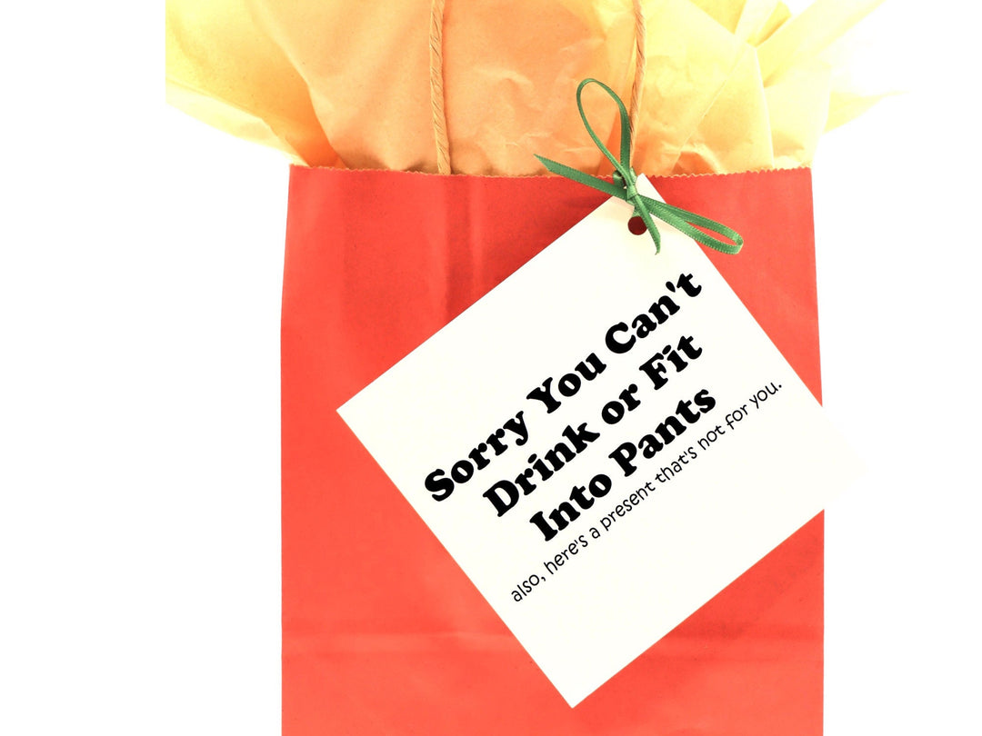 sorry you can't drink or fit into pants. also, here's a present not for you // GIFT BAG TAG for Baby Shower Gift, Funny Friend Gift- on Lucasgift