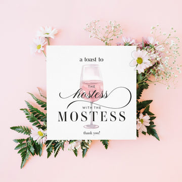 Hostess Thank You Card Blush Pink Champagne Glass Card - Thank You Card - House Warming Card Best Friend Gifts Friendship Appreciation Card- on Lucasgift