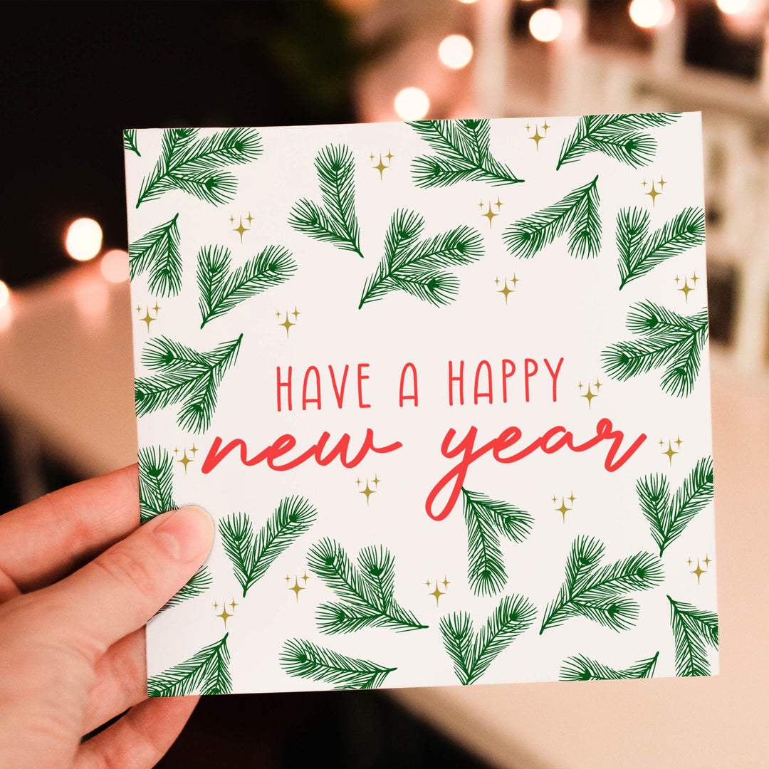 Happy New Year Cards | Winter New Year Holiday Card Set of 8 or Individual Greeting Card, Illustrated Holiday Cards- on Lucasgift