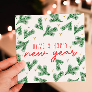 Happy New Year Cards | Winter New Year Holiday Card Set of 8 or Individual Greeting Card, Illustrated Holiday Cards- on Lucasgift
