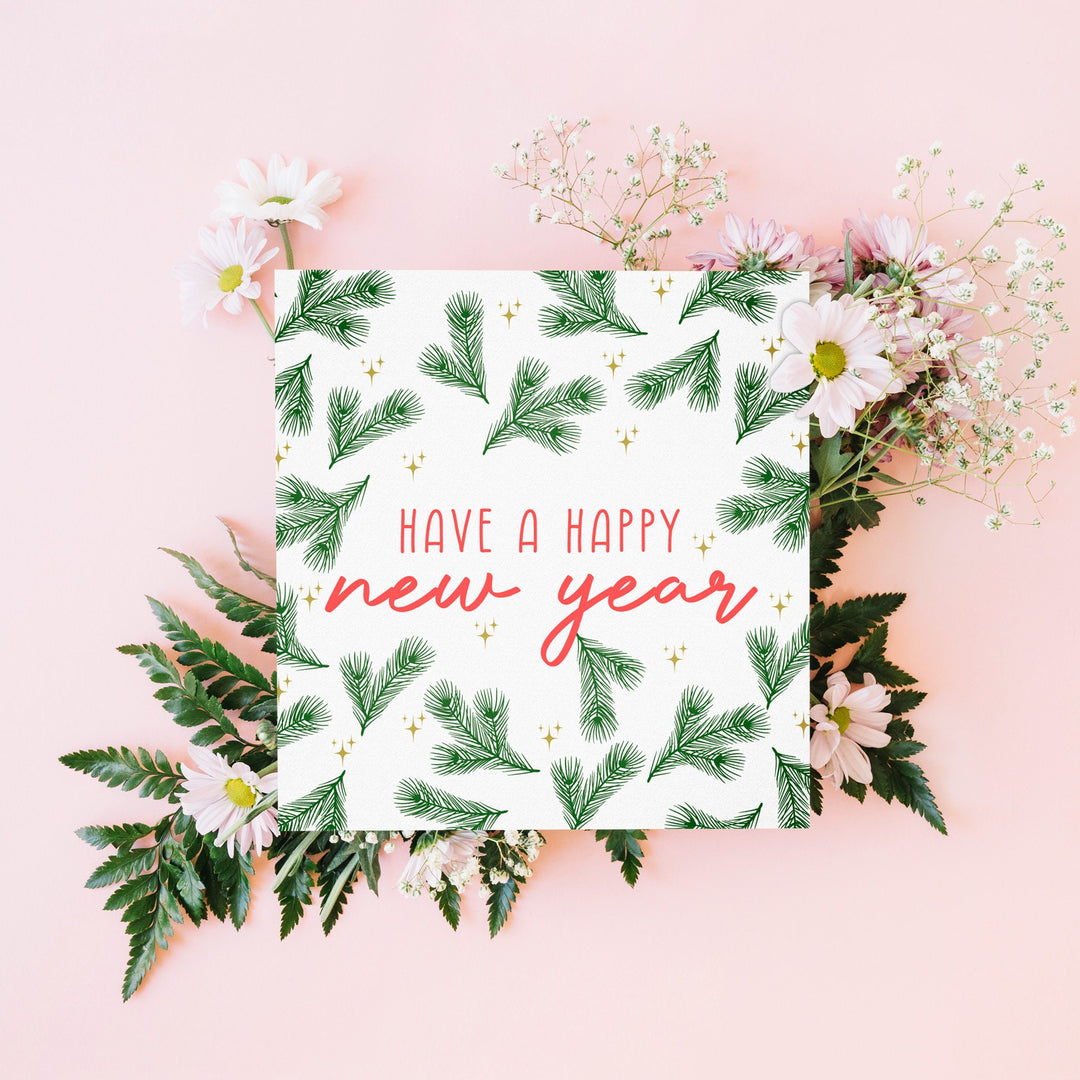 Happy New Year Cards | Winter New Year Holiday Card Set of 8 or Individual Greeting Card, Illustrated Holiday Cards- on Lucasgift
