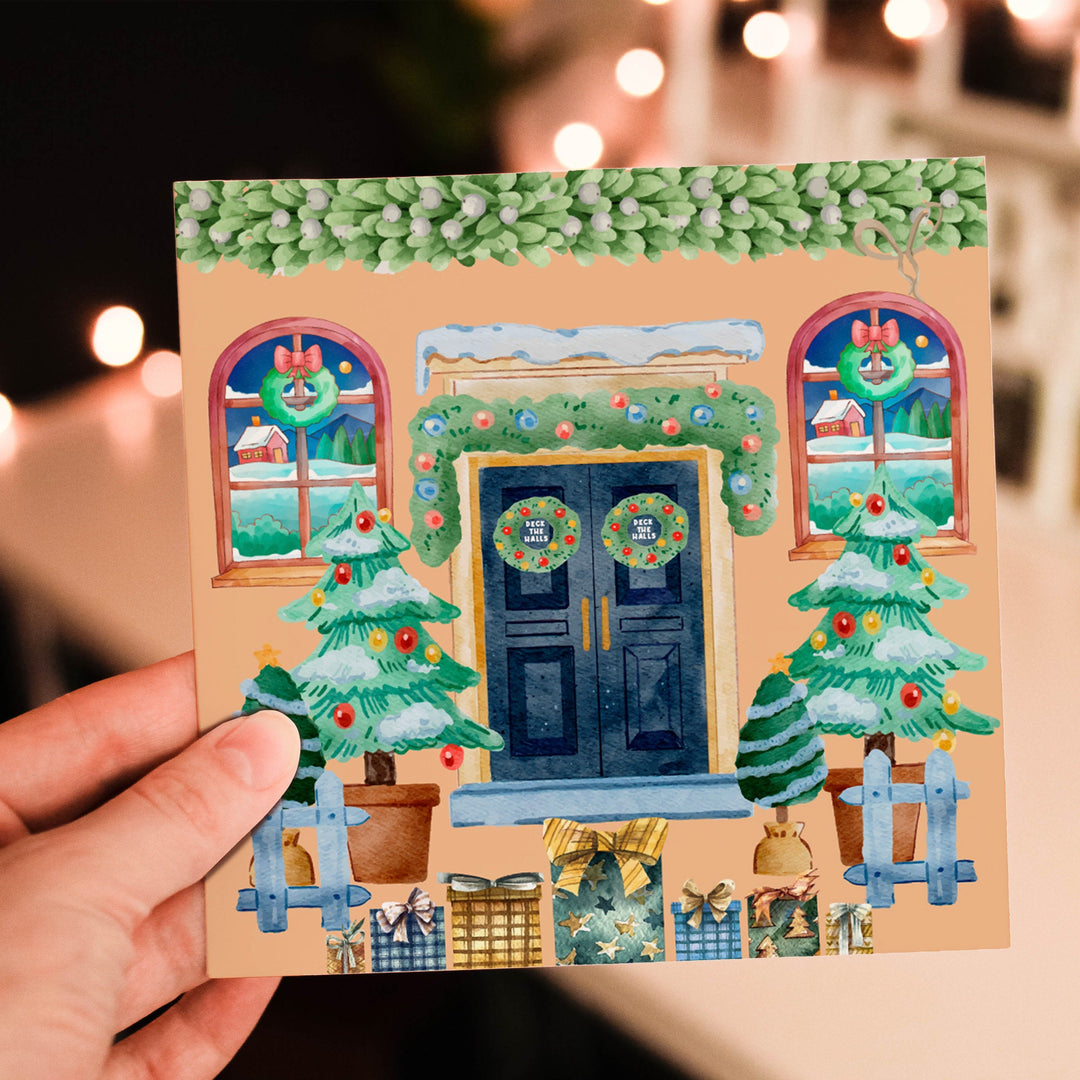Christmas Market Card | Illustrated Holiday Decor Shop, Cardstock Blank Holiday Cards Set of 8 or Single Greeting Card- on Lucasgift