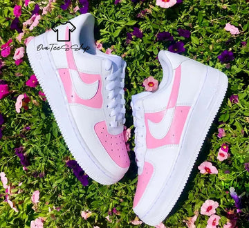 Custom Pink AF1 Sneakers, Hand Painted Personalized Shoes