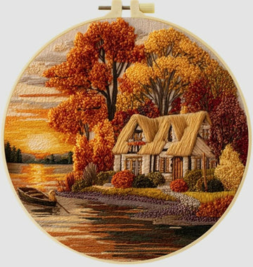 Cross Stitch Kits for Beginners |Cottage Sunset (20cm with frame)- on Lucasgift