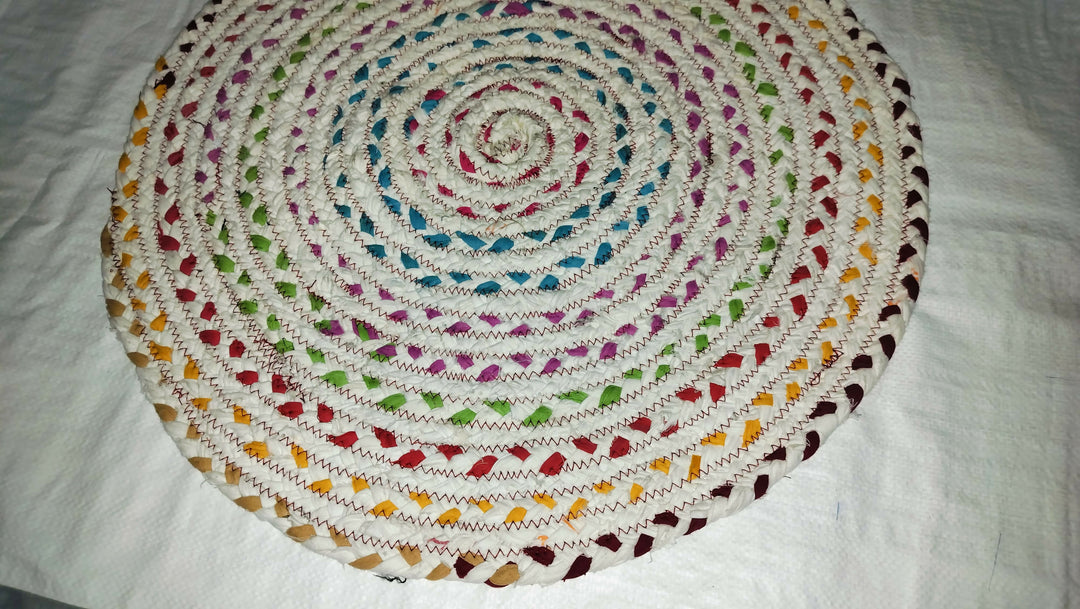 Sonia Artisan Collections| Multicolored Braided Jute and Cotton Round Rug/Mat | Handmade, Boho Style | Perfect for Living Room, Kids Room, or Meditation- on Lucasgift